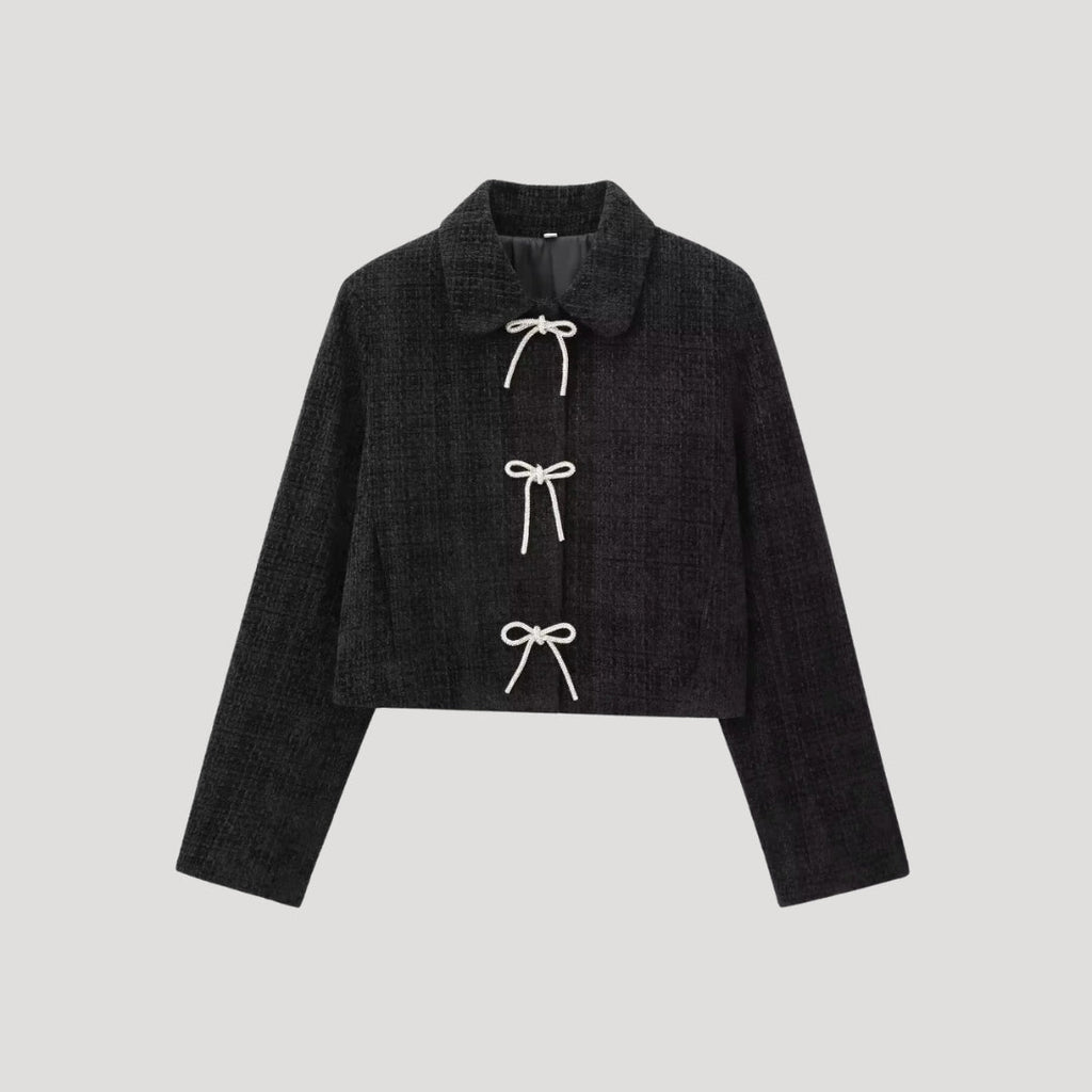 Giacca in Tweed con Fiocchi Frontali – Stile Cropped Chic
