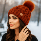 Cappello invernale - maglia a treccia - pompon