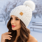 Cappello invernale - maglia a treccia - pompon
