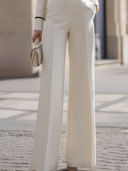 Tuta Jumpsuit Sartoriale Avorio a Gamba Larga con Profili Neri