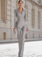 Elegante Completo Blazer Monopetto Grigio Chiaro
