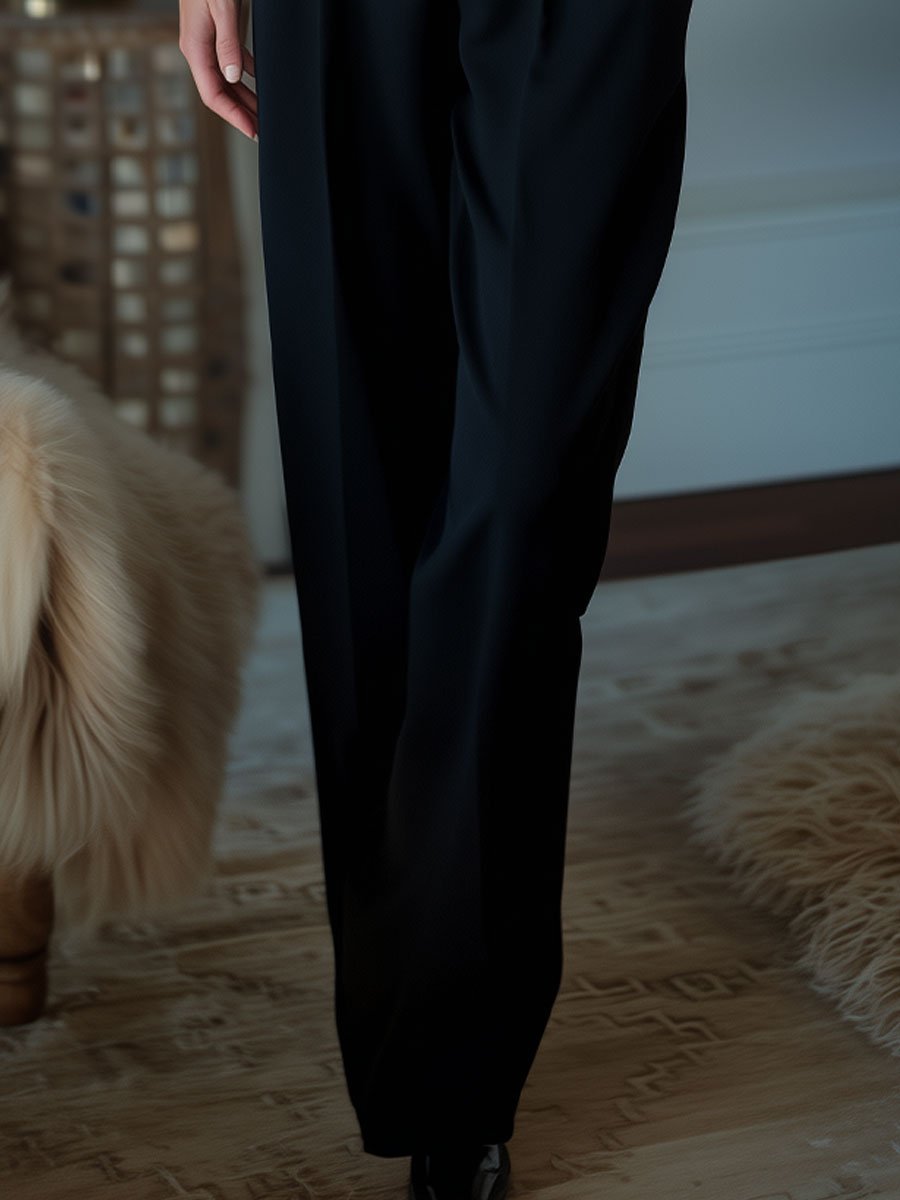 Pantaloni Neri Classici a Vita Alta con Vestibilità Sartoriale