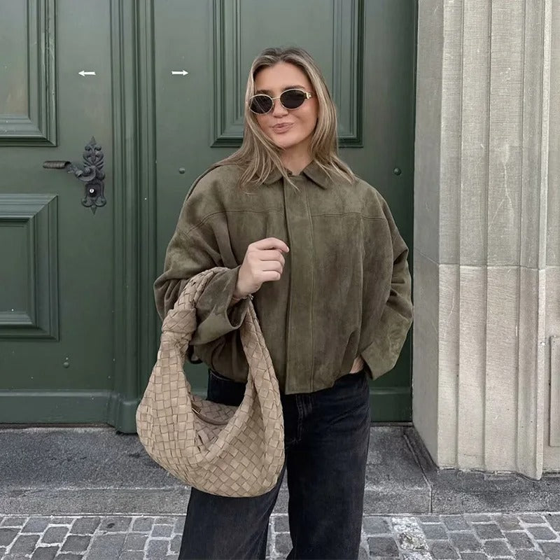 Giacca Cropped – Effetto Scamosciato – Stile Street Casual